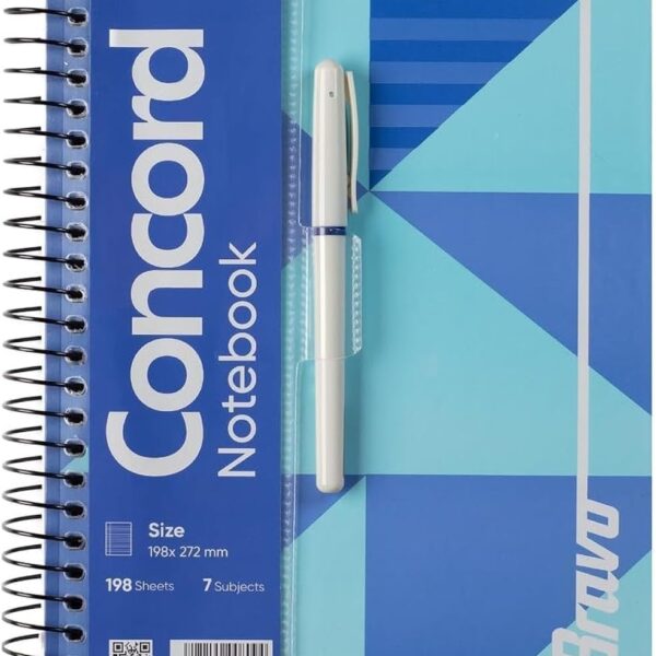 Bravo New Concord Notebook with Pen, Large, 198 Sheets, Blue
